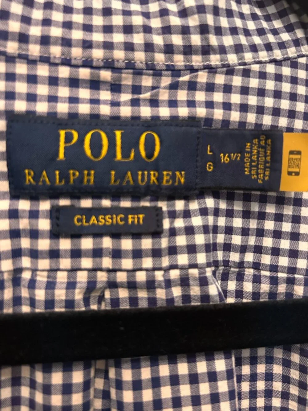 Polo by RL men's navy gingham button down, size L (16.5), classic preppy look